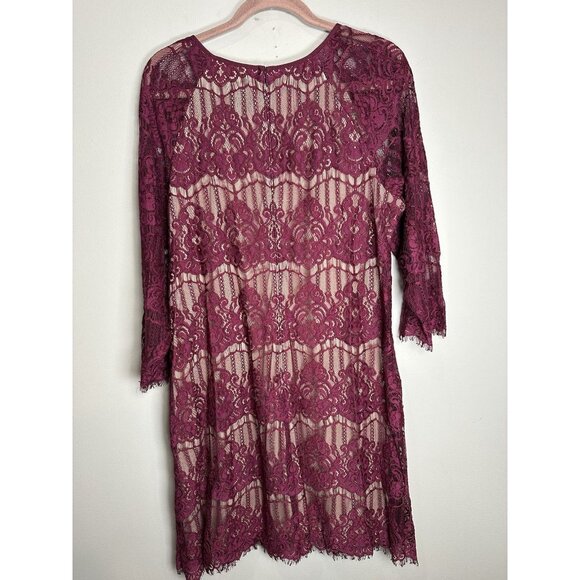Adrianna Papell Purple Lace Sheer Long Sleeve Sheath Dress Size 18W Party - Picture 9 of 9